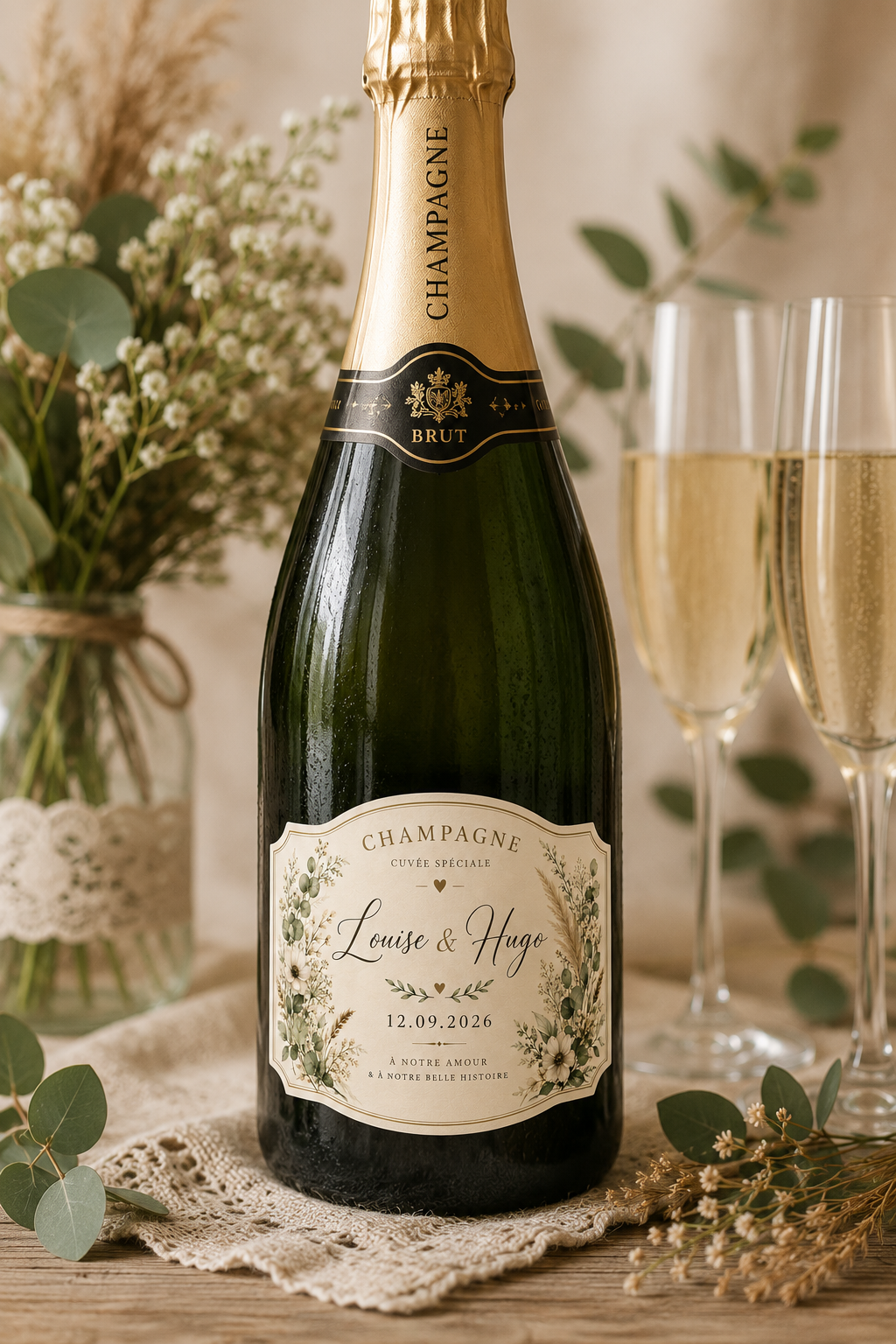Etiquette de champagne personnalisée Mystère & Malice Studio