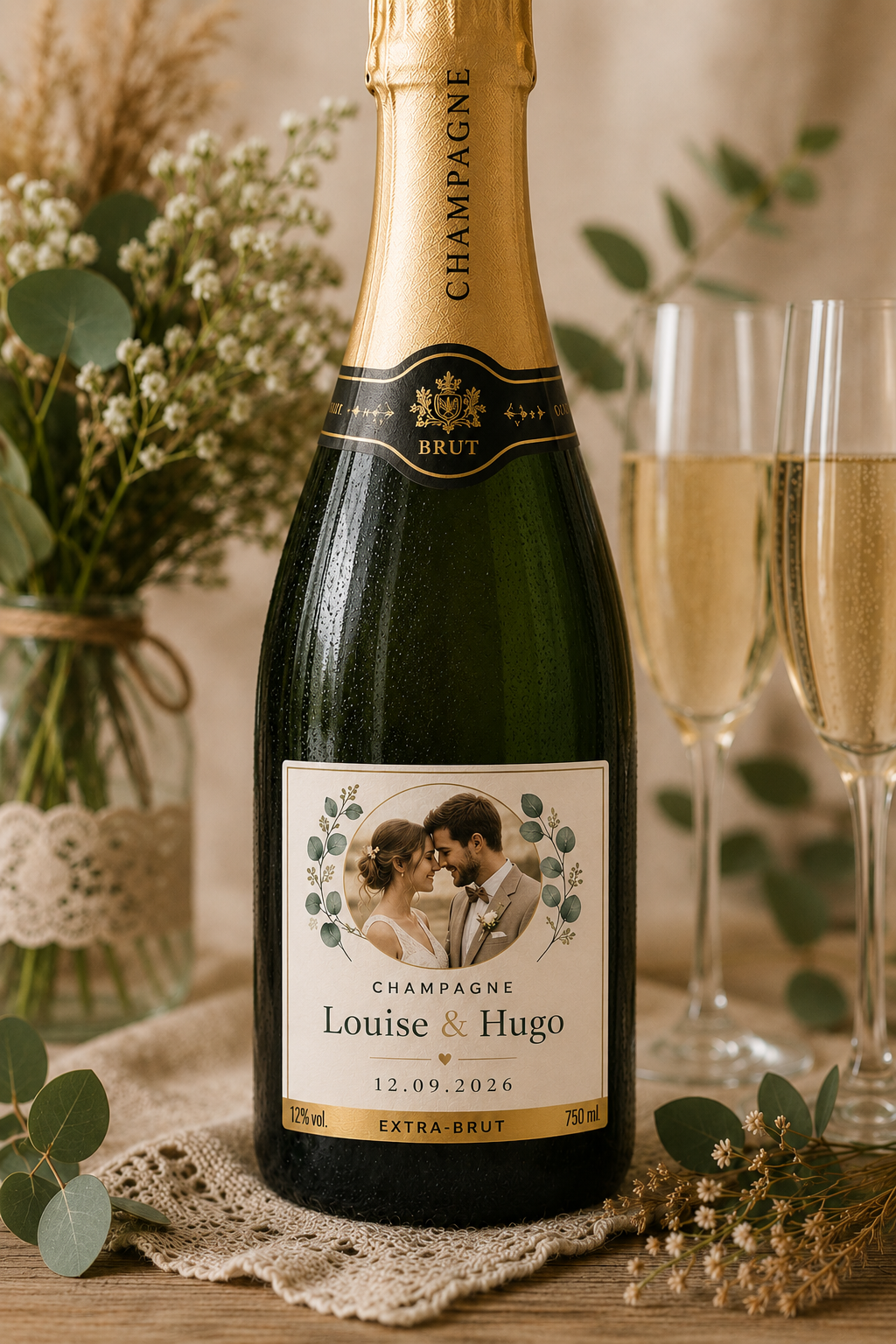 Etiquette de champagne personnalisée Mystère & Malice Studio
