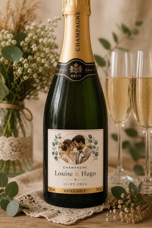 Etiquette de champagne personnalisée Mystère & Malice Studio